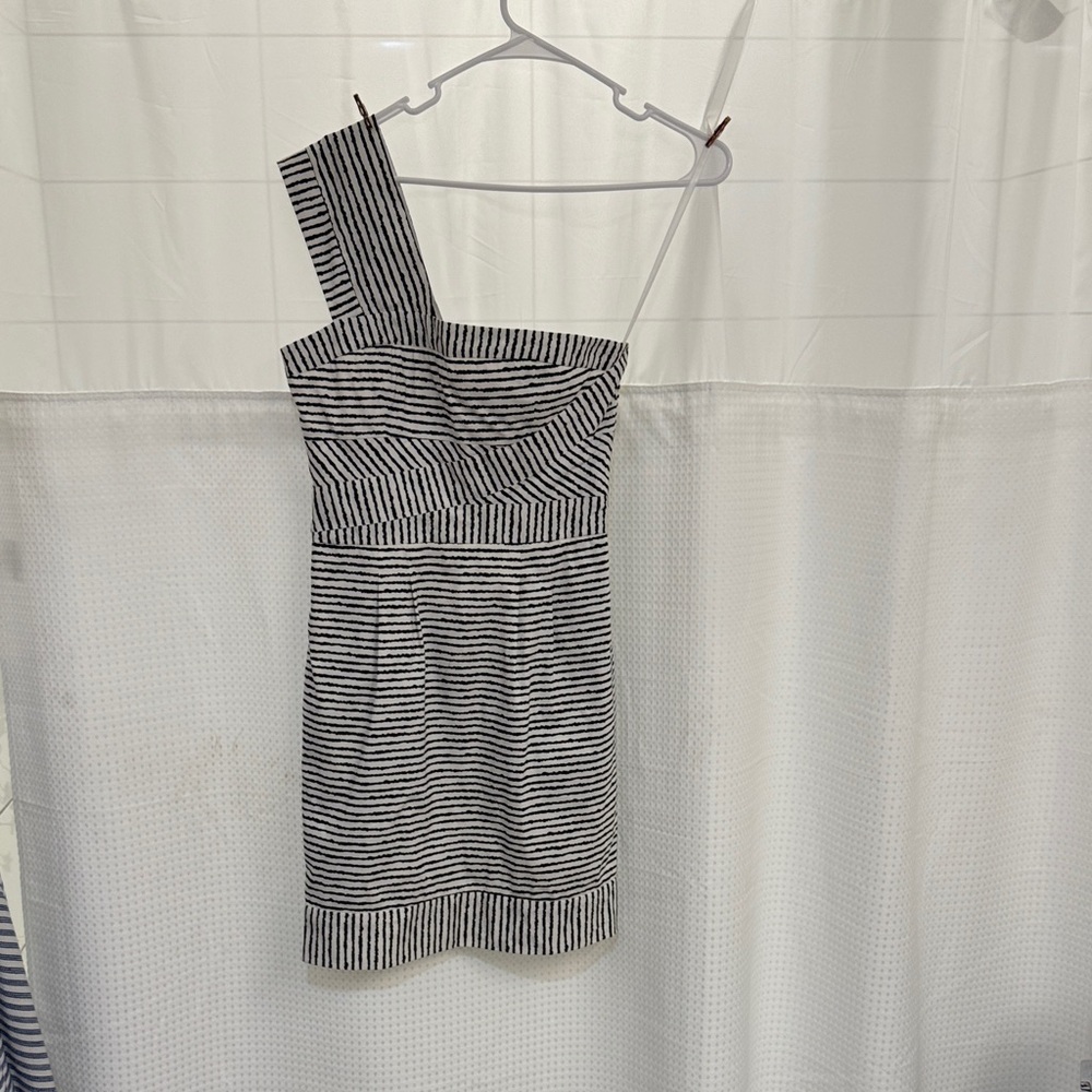 BCBGMaxAzria Black and White One-Shoulder Dress